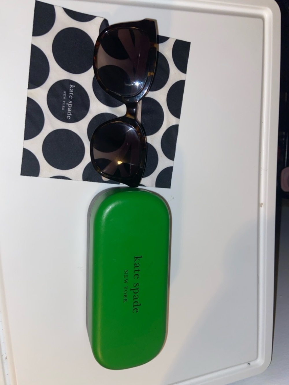 kate spade Tortoiseshell Sunglasses with Green Case and Polka Dot Cloth